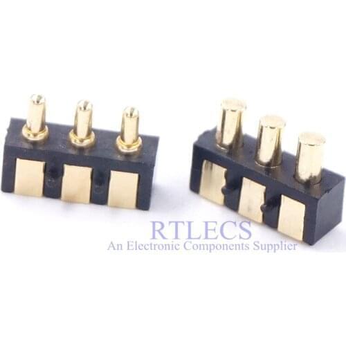 2 pcs Spring Loaded Pogo Pin Connector 3 Pin 2.5 mm Pitch 5.5 mm Height PCB Surface Mount SMT Right Angle Male Female Target