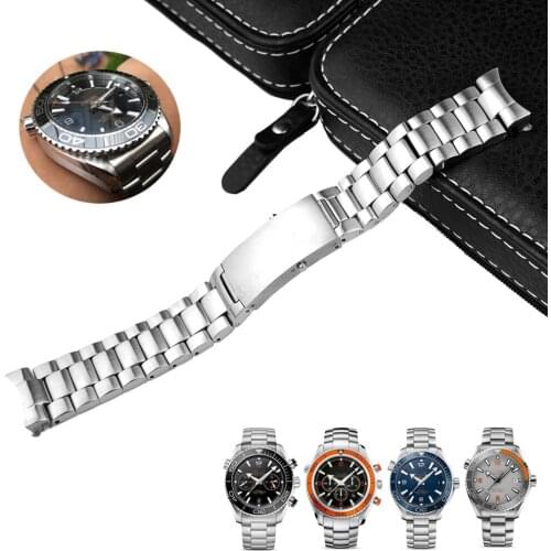 CARLYWET 20 22mm 316L steel Curved End Solid Links Replacement Watch Band Strap Belt For Omega 300 600 Seamaster Planet Ocean