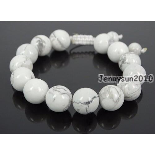Handmade 12mm Adjustable Natural White Tur-quoise Gems Stone Round Beads Bracelet Healing Reiki 5 Strands/Pack