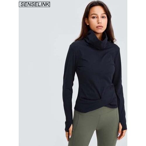 SENSELINK Womens High Collar Long Sleeve Fitness Sports Casual Blouse