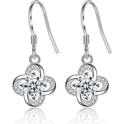 S925 Silver Earring Lucky Leaf Clover Drop Earring For Women Wedding Gift Lady Girl Fashion Jewelry