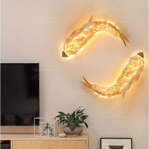 LED Fish wall lamps creative wood wall sconce 2019 newest design wall lamps in foyer living room bedroom bedside kids girls room