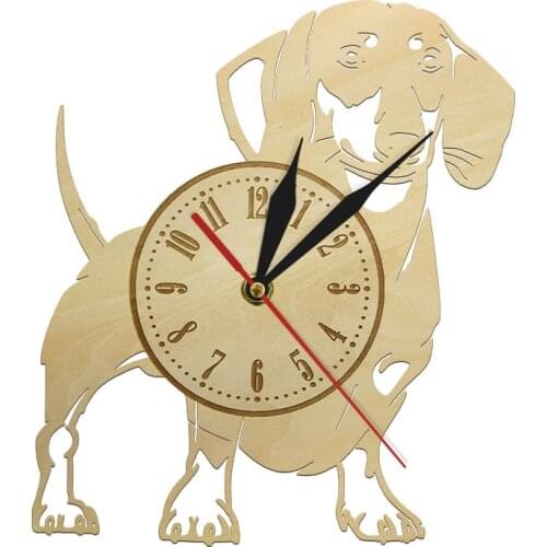 Dachshund Dog Wooden Wall Clock Dog Puppy Animal Hanging Clock Wirehaired Dachshund Pet Shop Wall Art Gift For Pet Lover
