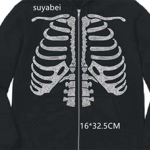 Big Bone hot fix Rhinestone Transfer Hoodie Hotfix Strass Iron On Crystal Motif Clothes Patches Thermal Stickers Diamond Crafts