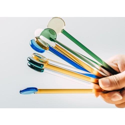 Heat-resistant Glass Spoon Transparent Coffee Ice Cream Spoon Retro Cute Coffee Juice Mixer Dessert Spoon Kitchen Gadget