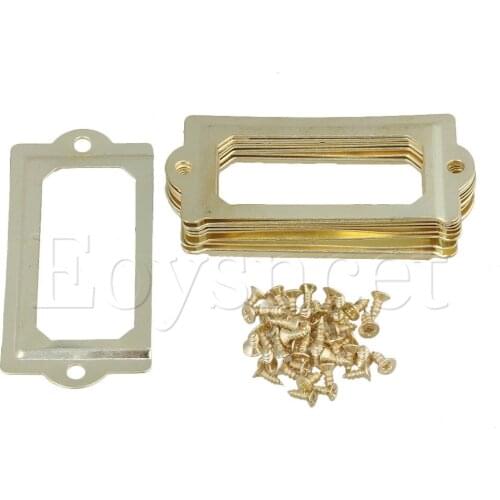 Vintage Golden Cabinet Drawer Case Box Label Frame Card Holder Iron Set of 10