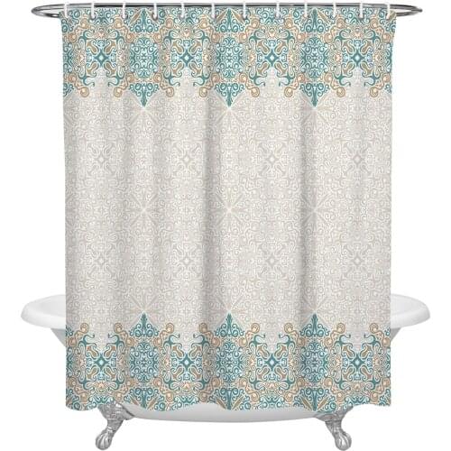 Bohemian Retro Ethnic Shower Curtain Waterproof Polyester Fabric Bathroom Curtain Home Bath Curtain with Hook