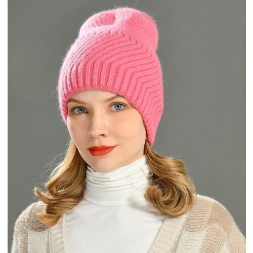 Women Fashion Beanie Hat Winter Thick Warm Diagonal stripes Bonnets Wool Hat