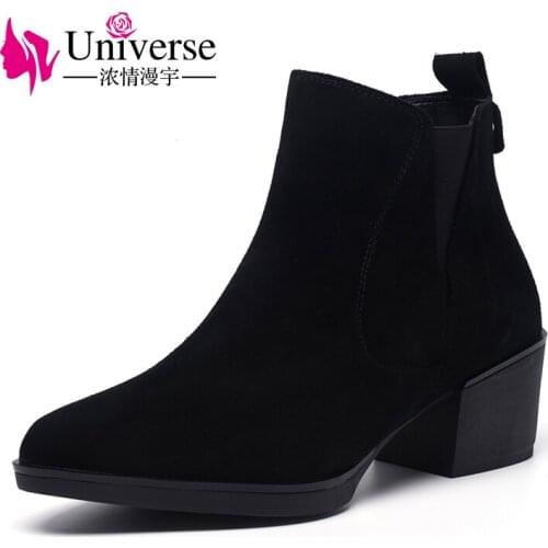 Universe round toe women chelsea boots suede leather fashion ankle boots comfortable low heel shoes boots G402