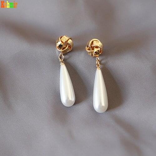 Kshmir Water drop shape pearl hydrangea long earring female advanced sense French earring retro 2021