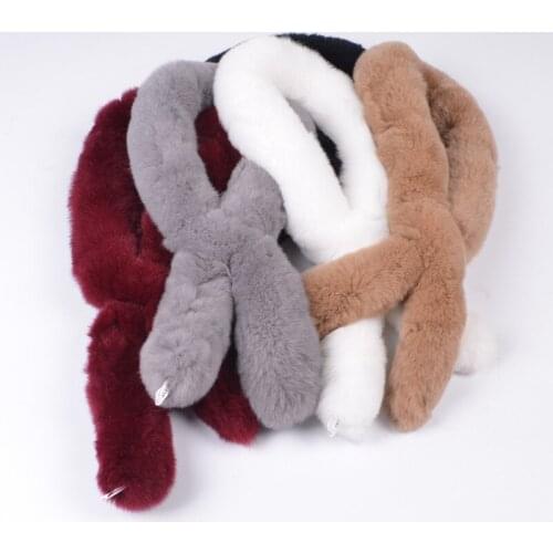 Real Rex Rabbit Fur Scarf Women Natural Rabbit Fur Collar Winter Warm Fur Collar Scarves Design For Lady Long 80cm