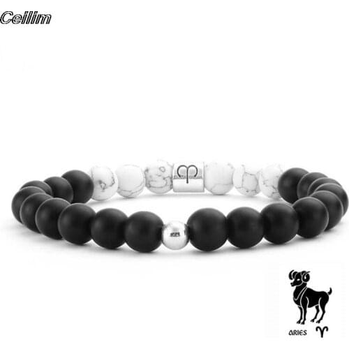 12 Zodiac Signs Natural Matte Stone White Beads Bracelets Vintage Constellation Horoscope Bracelets strand Jewelry For Men Women