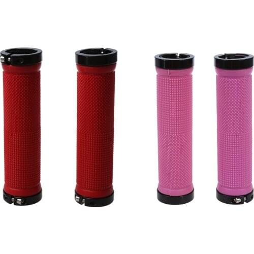 2 Pair Double Road Mountain MTB Bmx Bike Cycle Bicycle Lock On Locking Handlebar Grips - Red & Pink
