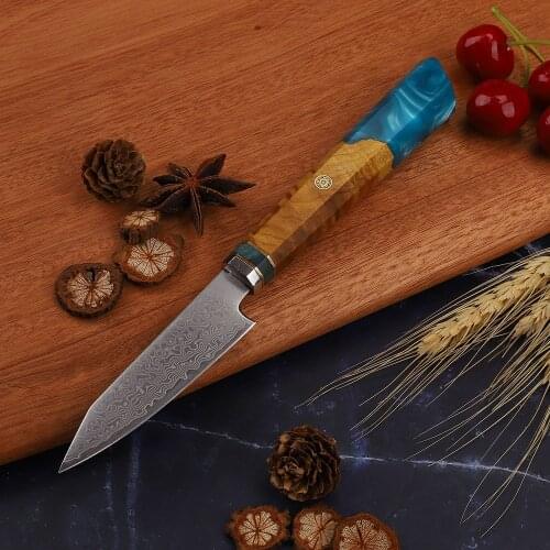 3.3 Lnch Multifunctional Peeling Fruit 67 Layers Damascus Steel Blade Resin + White Shadow Wooden Handle Chef Knife