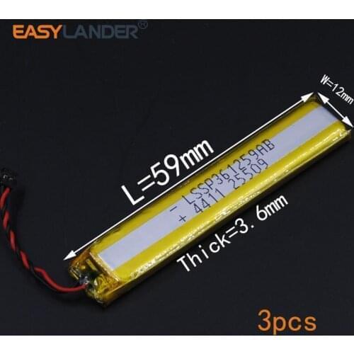 3pcs/Lot 3.7V 250mAh Rechargeable li Polymer Li-ion Battery For pen MP3/MP4/Game Player GPS PSP Lampe speaker toys 361259 401260