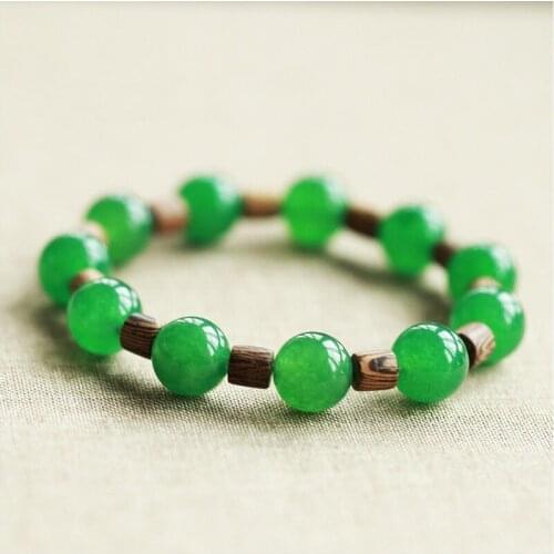 8/10mm Natural Green Jadeite Round Bead Bracelet Wood Bracelets Bangles Gift for Womens Jades Stone Braeclets