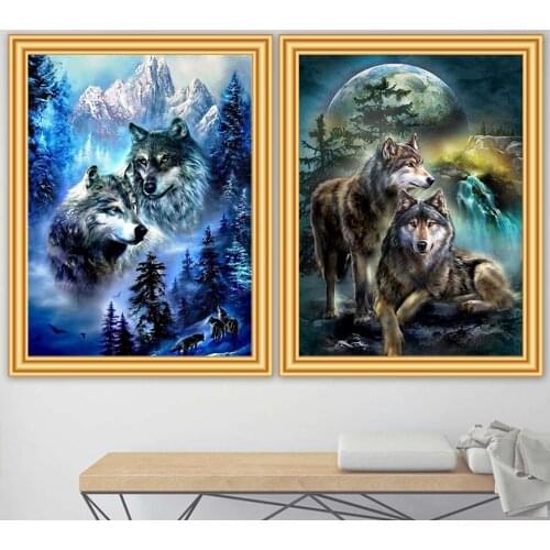 5D DIY Diamond Painting Full Square Animal wolves Cross Stitch Kit Full Drill Embroidery Mosaic Wolf Art Picture of Rhinestones