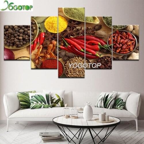 DIY Diamond Painting 5 Panel Spoon Grains Spices Peppers 5D Full mosaic Diamond Embroidery Handcraft Kit kitchen decor ML1031