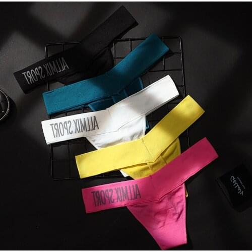 Anewmorn European Sport Fitness Womens Panties Sexy Seamless Letter Lingerie Deep V Wide Waist Low Waist Without Trace G-String