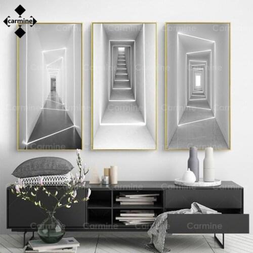 Endless Hallway Space Canvas Painting Gray Wall Art Pictures Modern Building Posters and Prints for Living Room Aisle Decoration
