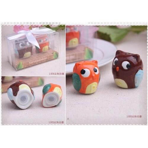 Free Shipping Ceramic Owl Salt and Pepper Shakers Kitchen Supplies For Wedding Party Favors 50sets of lot