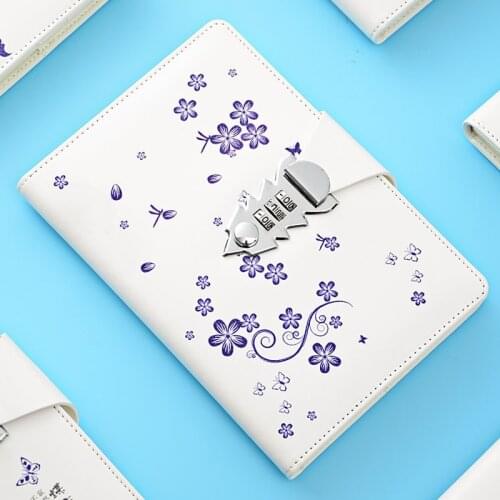 Free Name Logo Customize Lockable A5 Notebook with Lock Password Code PU Leather Cover Diary Book School Student Supplies