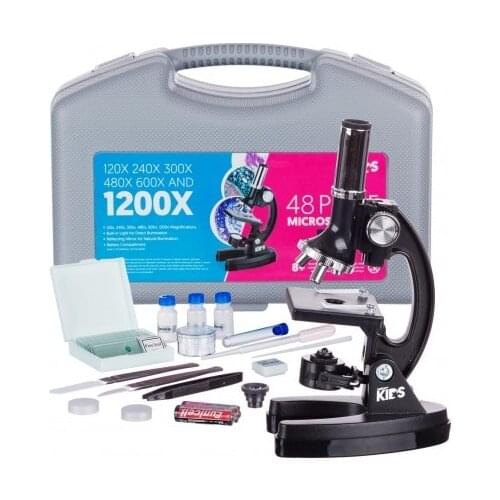 AMSCOPE-KIDS 120X-240X-300X-480X-600X-1200X Metal Arm Educational Biological Kids Microscope Kit