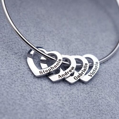 Custom Name Heart Bracelets Engraved Family Name Stainless Steel Can Choose Hearts Bracelets