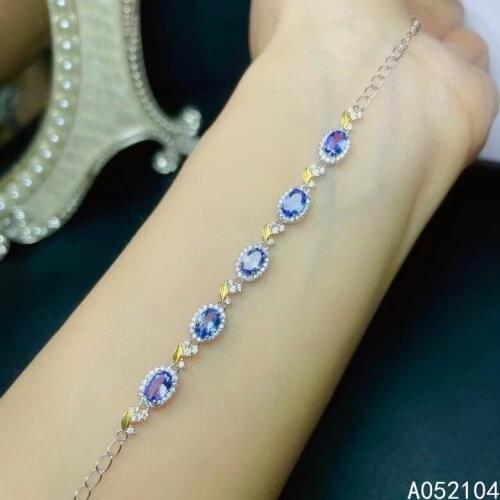 KJJEAXCMY fine jewelry 925 sterling silver inlaid natural Tanzanite Women elegant noble plant gem hand Bracelet support detectio
