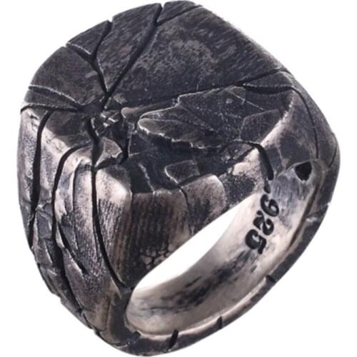 Juno mens Retro ring punk bark cracking single ring mens hip hop unmarried godney ring mens jewelry size 7-14