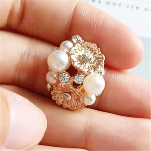 10 PCS 17*20mm Metal Alloy KC Gold Crystal Imitation Pearl Flowers Connectors For Earrings Hair Accessories DIY Jewelry Making