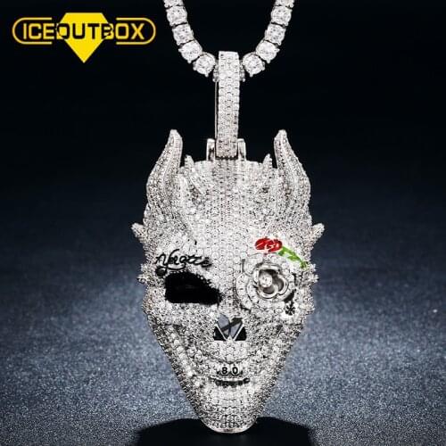 New Trend Retro Skull Head Rose Flower Pendant Full Of Crystal AAA+ Cubic Zircon Mens Hip Hop Jewelry Vintage Skeleton Necklace