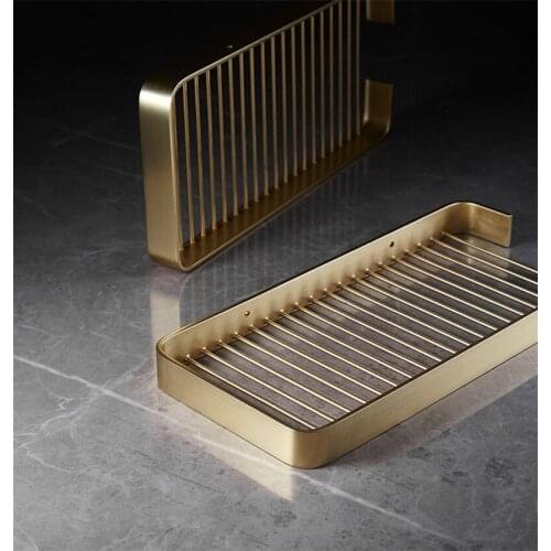 Copper Bathroom Corner Shelf With Hooks Brushed Gold Brass Storage Organizer Shower Rack /Holder Nail Punched Bath Hardware