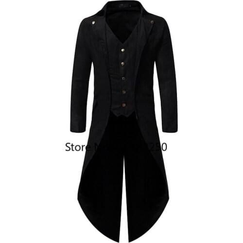 Mens Steampunk Black Tailcoat Jacket Medieval Gothic Coat Jacket Men Pirate Viking Renaissance Formal Tuxedo Coats Costume Homme
