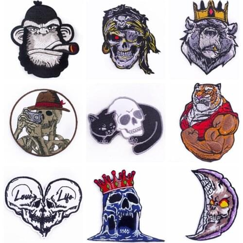 Punk Patch Appliques For Clothes Rock Stickers Iron On Patches Animal Skull Sewing Embroidery For Clothing thermo adhesive Badge