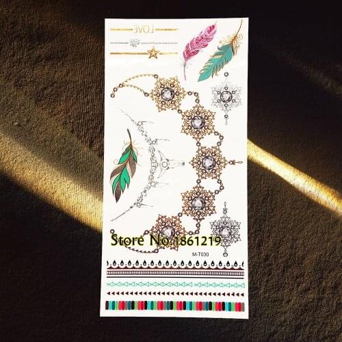 New Designer Gold Metallic Flash Tattoo Sexy Women Body Art Tattoo Choker Necklace Jewerly Sticker GGM-T030 Henna Silver Feather