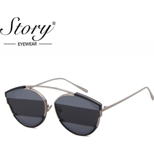 STORY fashion alloy cat eye sunglasses women men 2019 brand designer vintage classics multicolor oversized frame eyewear S7150F