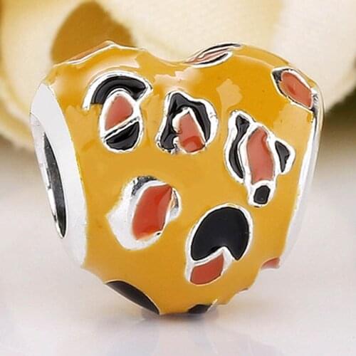 Original Brown Black Orange Ename Leopard Spotted Heart Beads Fit 925 Sterling Silver Charm Bracelet Bangle Diy Jewelry