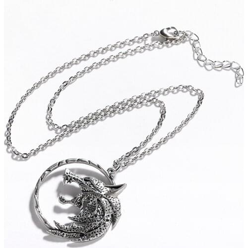 Wolf Head Necklace Wedding Women Christmas Gifts Trendy Jewelry Pendant Antique Chain Custom Round Statement Chocker