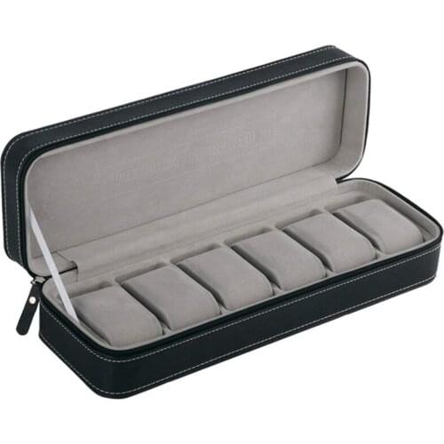 6 Slot Watch Box Portable Travel Zipper Case Collector Storage Jewelry Storage Box(Black)
