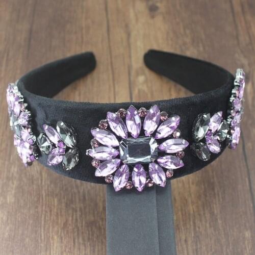 Baroque Headband Luxury Purple Green Crystal Shining Rhinestone Sun Flower Fashion Bridal Hair Dance Street Shooting For Women