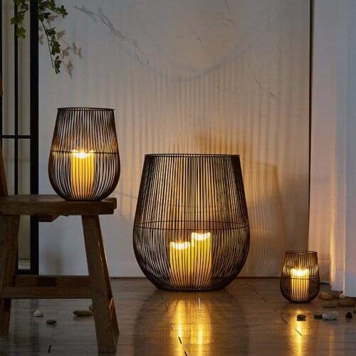 Nordic Modern Candle Holders Outdoor Lantern Wind Proof Metal Candle Holders Iron Table Stand Portavelas Centerpieces AD50CH