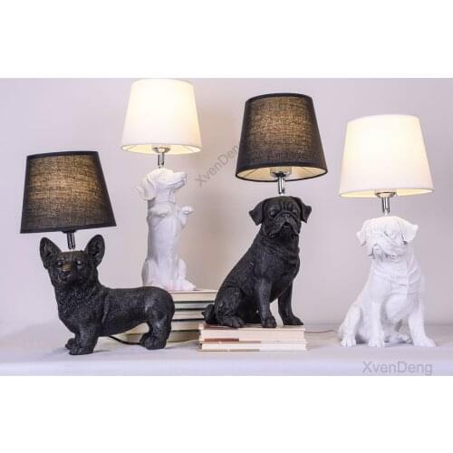Nordic LED Dog Table Lamps Modern Bedroom Bedside Lamp Living Room Decoration Resin Puppy Animal Desk Light Industrial Lighting