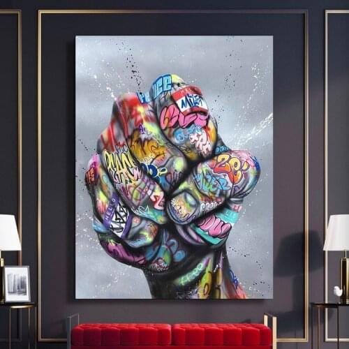 Home Decoration Hd Prints Fist Graffiti Painting Nordic Style Pictures Wall Artwork Modular Canvas Modern Poster For Living Room