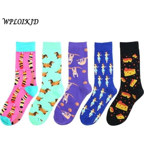 [WPLOIKJD]Street Cute Animals Funny Socks Art Abstract Pug Monkey Socks Women Divertidos Unisex Happy Sokken Calcetines Mujer