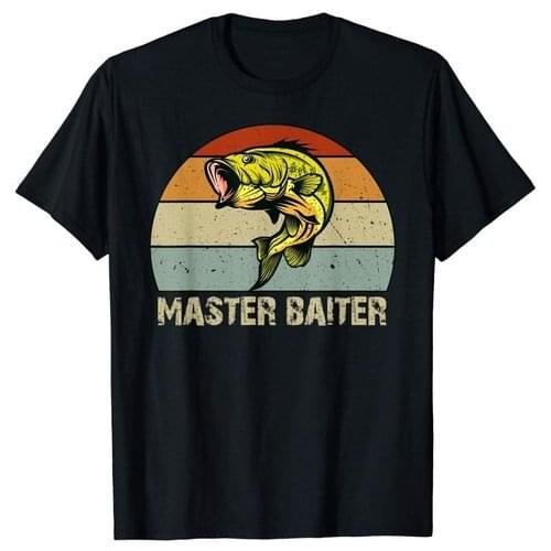Funny Bass Fishing Gifts for Dad Master Baiter T-Shirt Men Short Sleeve Shirt