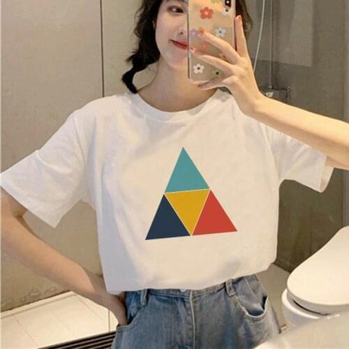 Women T Shirt Short Sleeve Kawaii Triangle Geometry Print 90s Girls Tshirts Female Top Clothing Aesthetic T-shirt for Ladies