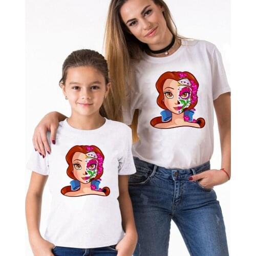 Summer New Women T Shirts Short Sleeve Casual White O-neck Kids Girls Tshirt Family Matching Clothes T-shirts Family Outfits