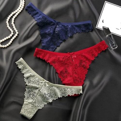 Sexy Lace Thong Low Waist Lace Transparent Panties Women Underwear Hollow out Breathable G String Briefs Lingerie