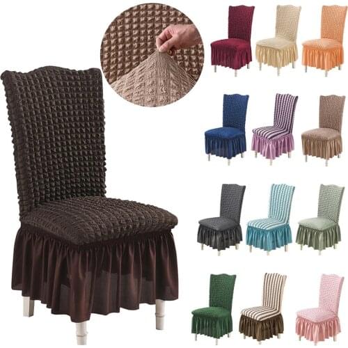 1 Piece Seersucker Chair Cover for Dining Room Bubble Stretch Chair Skirt Elastic Banquet Chair Slipcover for Wedding Decoration